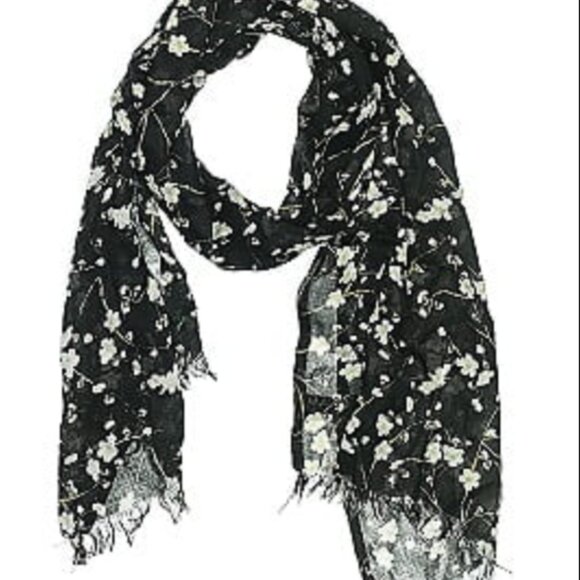 ONAM Black White Floral NWT Scarf 100% Rayon Feminine Cottage In Bloom Fleur - Picture 8 of 8